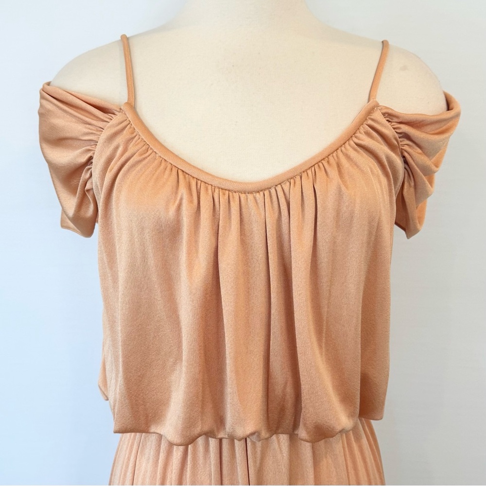 Vintage Silky Satin Champagne Draped Floor Length Maxi Gown Column Slip Dress M🔥 - Picture 2 of 7
